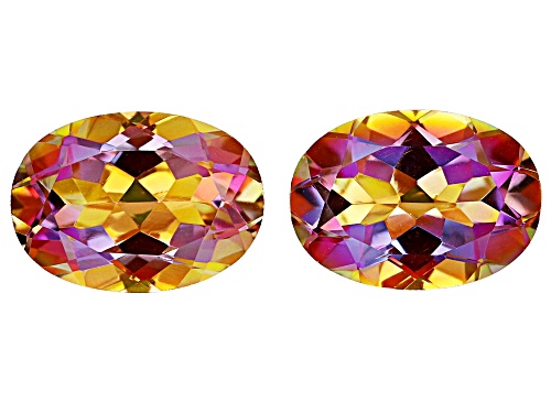 Multi-Color Northern Light Quartz 14x10mm Oval Faceted Cut Gemstones Matched Pair 10CTW