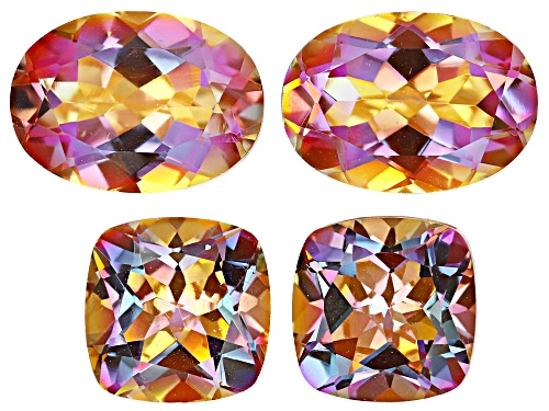 MultiColorNorthernLightQuartz14x10mm,10mmOval,CushionFacetCut Gemstones Set of 2, Matched Pair 18CTW