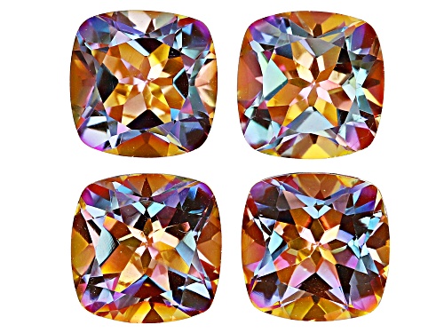Multi-Color Northern Light Quartz 10mm CushionFaceted Cut Gemstones Set of 4 15CTW