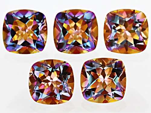 Multi-Color Northern Light Quartz 10mm CushionFaceted Cut Gemstones Set of 5 18CTW