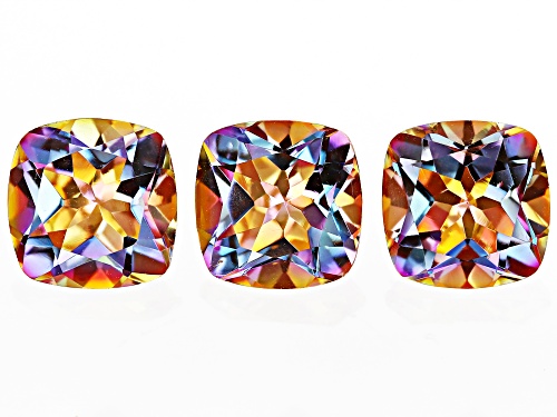 Multi-Color Northern Light Quartz 10mm CushionFaceted Cut Gemstones Set of 3 11CTW
