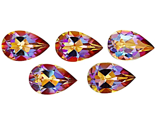 Multi-Color Northern Light Quartz 11x7mm PearFaceted Cut Gemstones Set of 5 9CTW