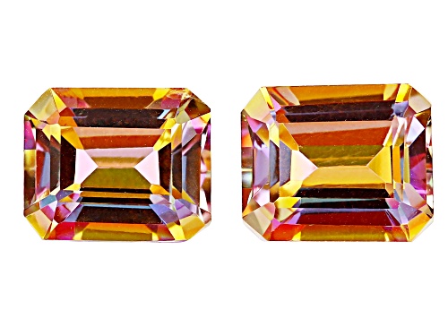 Multi-Color Northern Light Quartz 11x9mm OctagonFaceted Cut Gemstones Matched Pair 8CTW