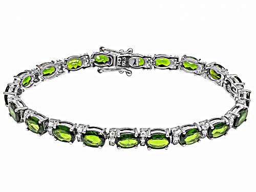10.96ctw Chrome Diopside and White Zircon Rhodium Over Sterling Silver Tennis Bracelet 8" - Size 8