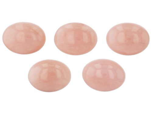 Pink Opal 14x10mm Oval Cabochon Gemstones Set Of 5,25ctw