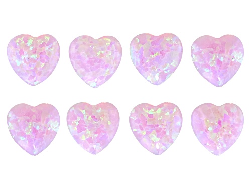 Synthetic Pink Opal 5mm Heart Cabochon Gemstones Set Of 8,1ctw