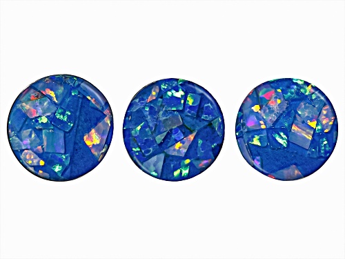 Multi-Color Mosaic Opal Triplet 8mm Round Cabochon Cut Gemstones Set Of 3 2.50Ctw