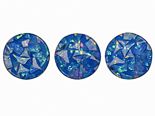 Photo of Multi-Color Mosaic Opal Triplet 9mm Round Cabochon Cut Gemstones Set Of 3 3.50Ctw