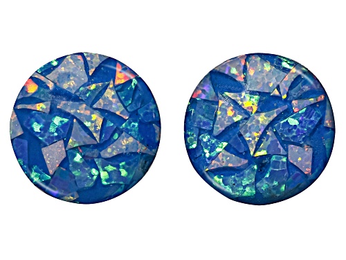 Multi-Color Mosaic Opal Triplet 9mm Round Cabochon Cut Gemstones Matched Pair 2.00Ctw