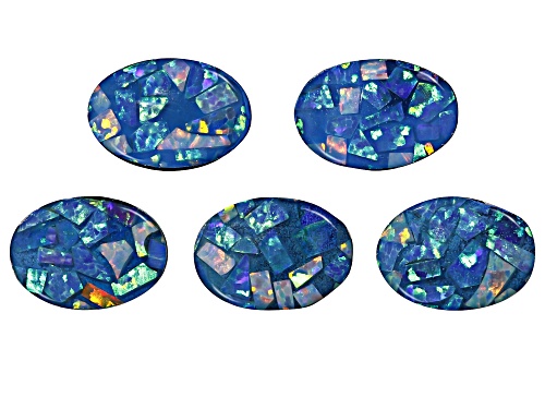 Photo of Multi-Color Mosaic Opal Triplet 9X6mm Oval Cabochon Cut Gemstones Set Of 5 3.50Ctw