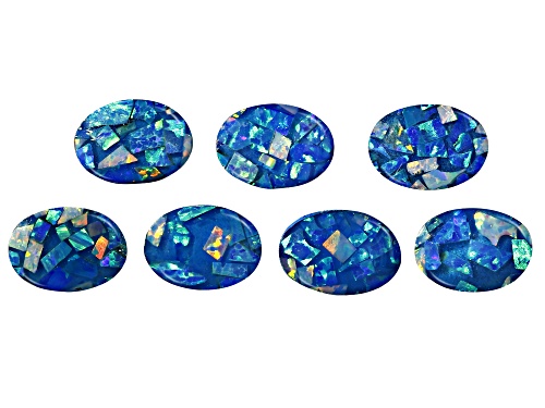 Photo of Multi-Color Mosaic Opal Triplet 9X6mm Oval Cabochon Cut Gemstones Set Of 7 5.00Ctw