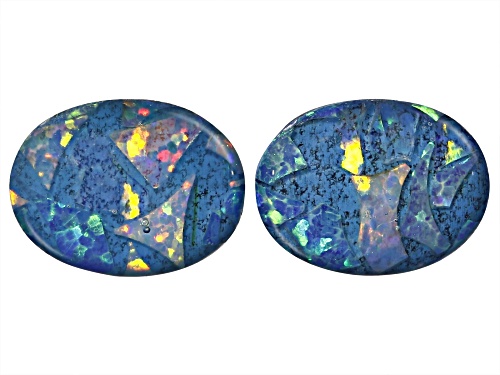 Multi-Color Mosaic Opal Triplet 8X6mm Oval Cabochon Cut Gemstones Matched Pair 1.00Ctw