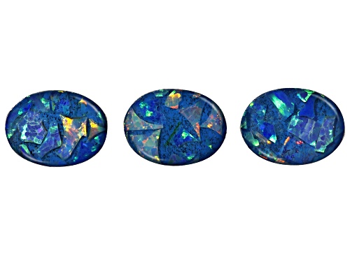 Multi-Color Mosaic Opal Triplet 8X6mm Oval Cabochon Cut Gemstones Set Of 3 1.50Ctw