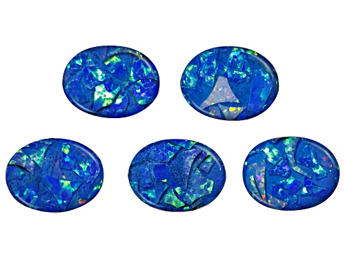 Photo of Multi-Color Mosaic Opal Triplet 8X6mm Oval Cabochon Cut Gemstones Set Of 5 3.00Ctw