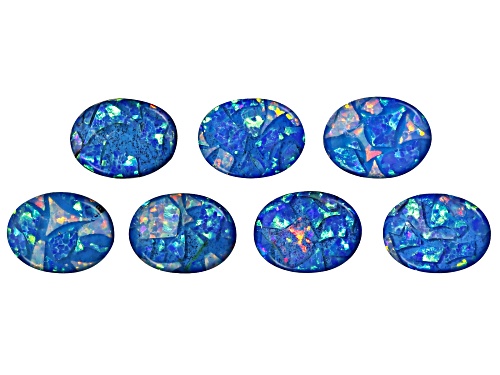Photo of Multi-Color Mosaic Opal Triplet 8X6mm Oval Cabochon Cut Gemstones Set Of 7 4.00Ctw