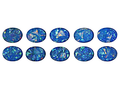 Photo of Multi-Color Mosaic Opal Triplet 8X6mm Oval Cabochon Cut Gemstones Set Of 10 6.00Ctw