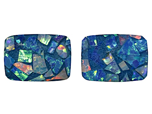 Photo of Multi-Color Mosaic Opal Triplet 9X6mm Emerald Cabochon Cut Gemstones Matched Pair 1.50Ctw