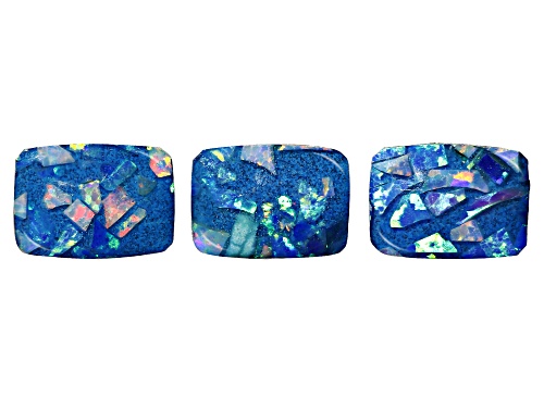 Photo of Multi-Color Mosaic Opal Triplet 9X6mm Emerald Cabochon Cut Gemstones Set Of 3 2.50Ctw