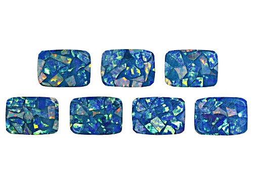 Photo of Multi-Color Mosaic Opal Triplet 9X6mm Emerald Cabochon Cut Gemstones Set Of 7 5.50Ctw