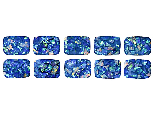 Multi-Color Mosaic Opal Triplet 9X6mm Emerald Cabochon Cut Gemstones Set Of 10 8.50Ctw