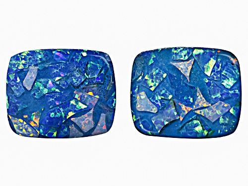 Photo of Multi-Color Mosaic Opal Triplet 11X9mm Cushion Cabochon Cut Gemstones Matched Pair 3.00Ctw