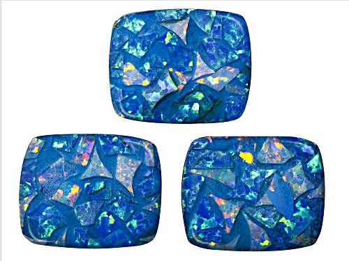 Photo of Multi-Color Mosaic Opal Triplet 11X9mm Cushion Cabochon Cut Gemstones Set Of 3 4.50Ctw