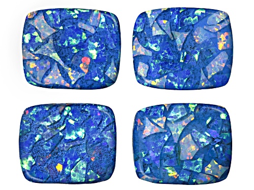 Multi-Color Mosaic Opal Triplet 11X9mm Cushion Cabochon Cut Gemstones Set Of 4 6.50Ctw