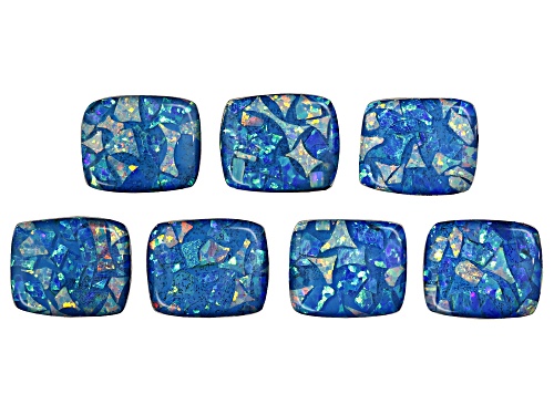 Multi-Color Mosaic Opal Triplet 11X9mm Cushion Cabochon Cut Gemstones Set Of 7 11.00Ctw