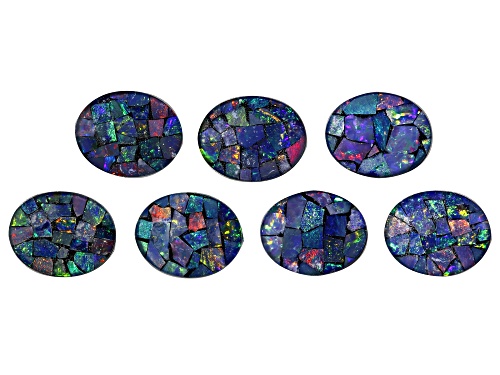 Photo of Multi-Color Mosaic Opal Triplet 10X8mm Oval Cabochon Cut Gemstones Set Of 7 13.00Ctw
