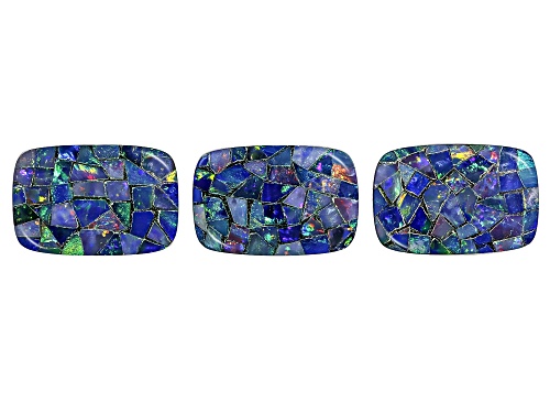 Multi-Color Mosaic Opal Triplet 15X10mm Cushion Cabochon Cut Gemstones Set Of 3 17.00Ctw