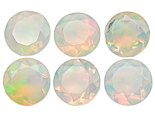 Photo of Multi-Color Opal 6x6mm Round Faceted Cut Gemstones Set of 6 2.75Ctw