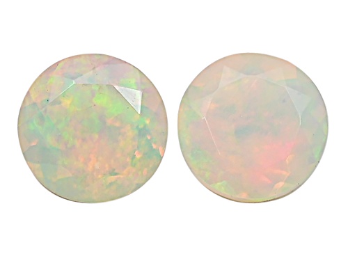 Photo of Multi-Color Opal 7x7mm Round Faceted Cut Gemstones Matched Pair 1.45Ctw