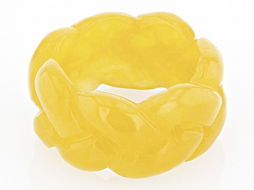 Yellow Carved Jade Band Ring - Size 6