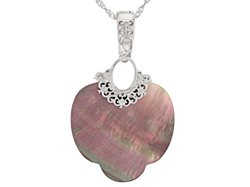 Photo of Pacific Style™ Black Mother-Of-Pearl Rhodium Over Silver Scalloped Enhancer with Chain