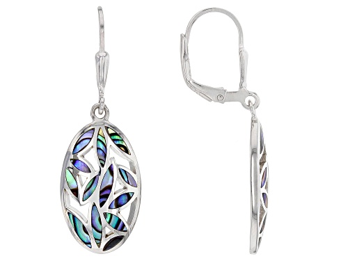 Pacific Style™ Mixed Shape Abalone Shell Rhodium Over Sterling Silver Inlay Dangle Earrings