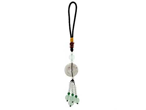 Green Jadeite with Green Quartzite and White Glass Beads Silk Cord Beaded Key Chain