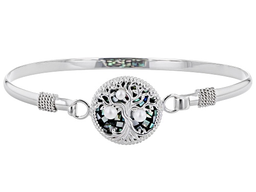 Pacific Style™ Abalone With Cultured Freshwater Pearl Tree of Life Rhodium Over Silver Bracelet - Size 8