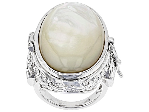 Paula Deen Jewelry™ 34x19mm Oval White Mother-Of-Pearl Rhodium Over Brass Prayer Box Ring - Size 8
