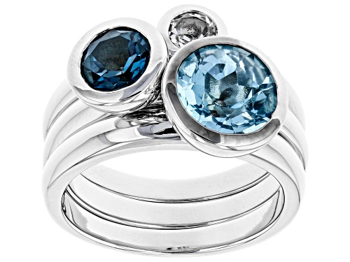 Paula Deen Jewelry™ 3.02ctw London Blue, Glacier,™ White Topaz Rhodium Over Brass Ring Set Of Three - Size 8