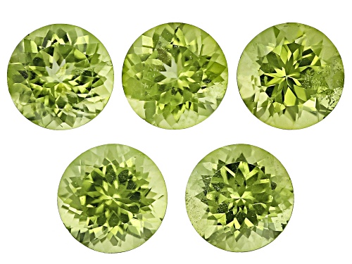 Green Pakistan Peridot 6mm Round Faceted Cut Gemstones Set Of 5 4.00Ctw
