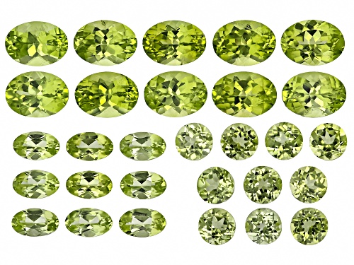 Photo of Green Pakistan Peridot 4mm Round, 5x3mm, 7x5mm Oval Faceted Cut Gemstones Set Of 30 13.75Ctw
