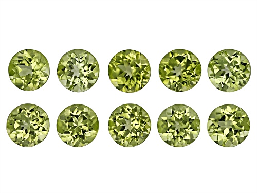 Green Pakistan Peridot 4mm Round Faceted Cut Gemstones Set Of 10 2.75Ctw
