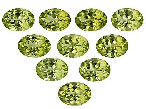 Green Pakistan Peridot 7X5mm Oval Faceted Cut Gemstones Set Of 10 8.00Ctw