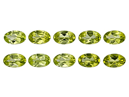Green Pakistan Peridot 5X3mm Oval Faceted Cut Gemstones Set Of 10 2.25Ctw