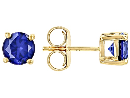 Lab Created Blue Sapphire Round 6mm 18K Yellow Gold Over Sterling Silver Stud Earrings 1.82ctw