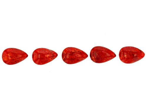 Red Sponge Coral 6x4mm Pear Cabochon Set Of 5, 1.25ctw