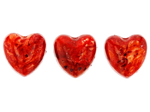 Red Sponge Coral 5mm Heart Cabochon Set Of 3,1ctw