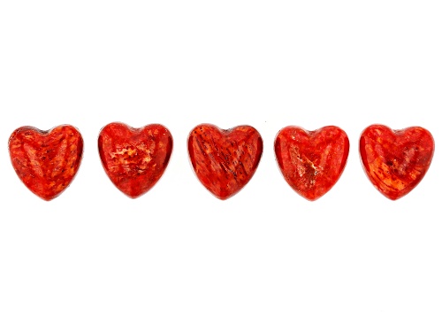 Red Sponge Coral 6mm Heart Cabochon Set Of 5, 3.50ctw