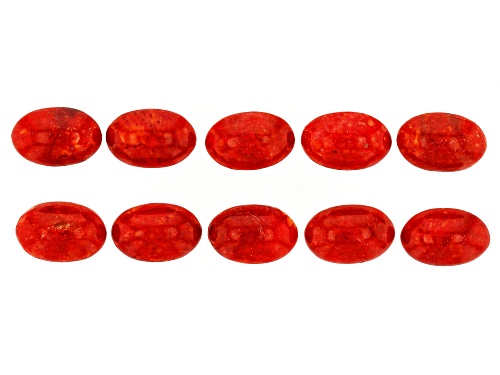 Red Sponge Coral 6x4mm Oval Cabochon Set Of 10,3ctw