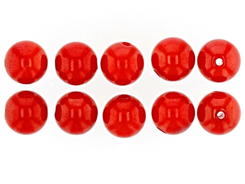 Photo of Red Sponge Coral 6mm Round Bead Set Of 10,15ctw